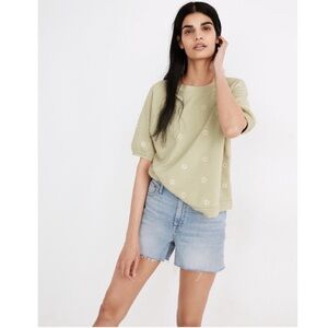 MADEWELL Daisy Embroidered Short Sleeve Sweatshirt
